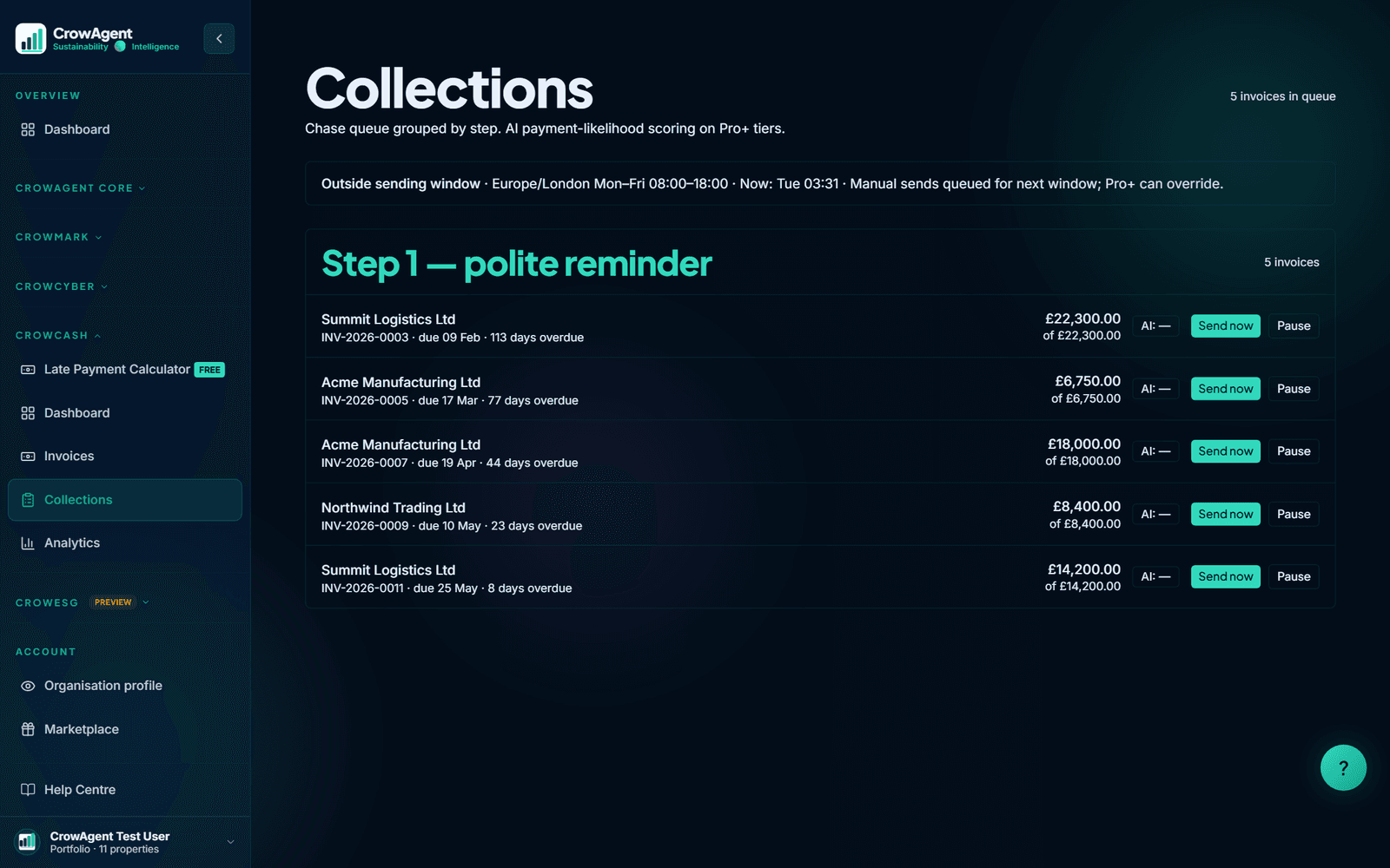 CrowCash aged-debt collections